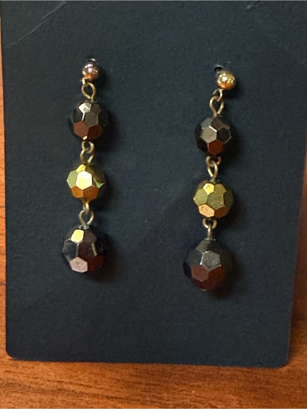 Gold and Black Faceted Bead Drop Earrings